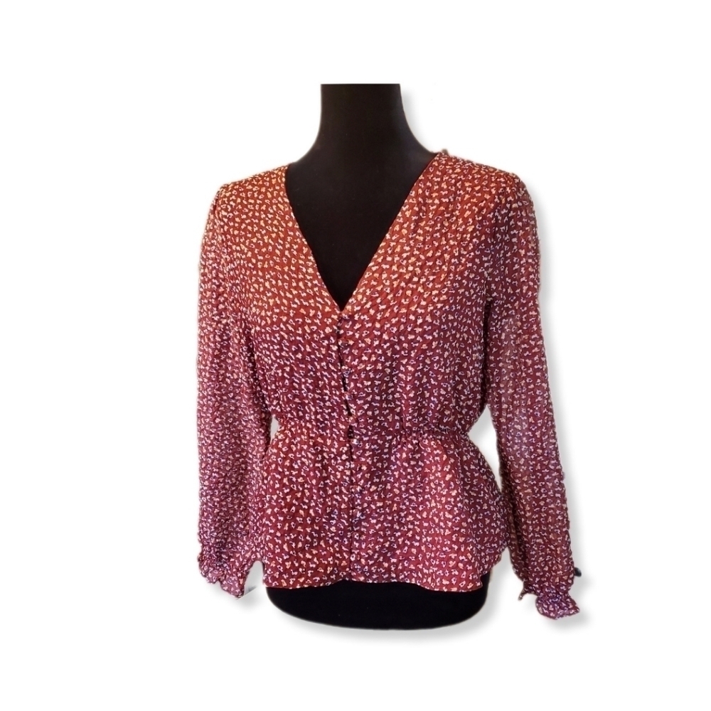 Madewell Red Overture Top Ditsy Floral Blouse Sz S